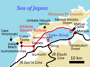 Railway map of Ichibata Electric Railway