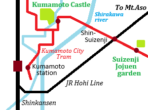 Railway map of Kumamoto City Tram