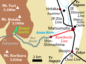 Map of Matsumoto and Kamikochi