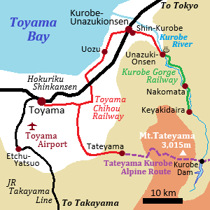 Railway map around Toyama city