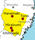 Map of southern Iwate Prefecture